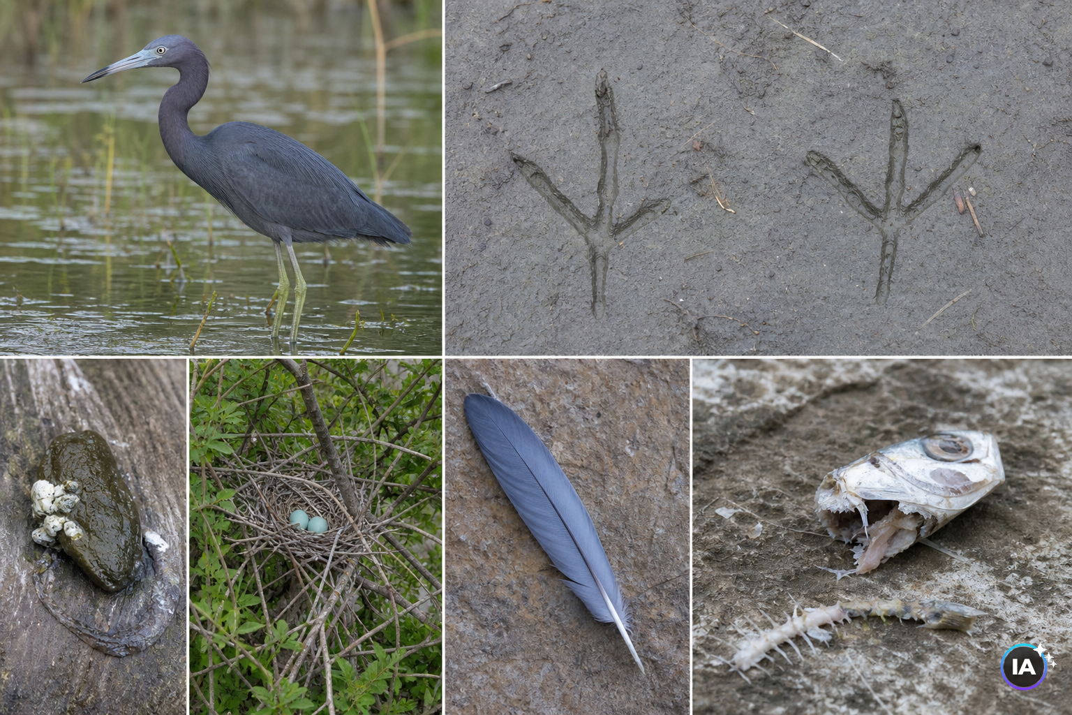 Traces et indices de Aigrette bleue