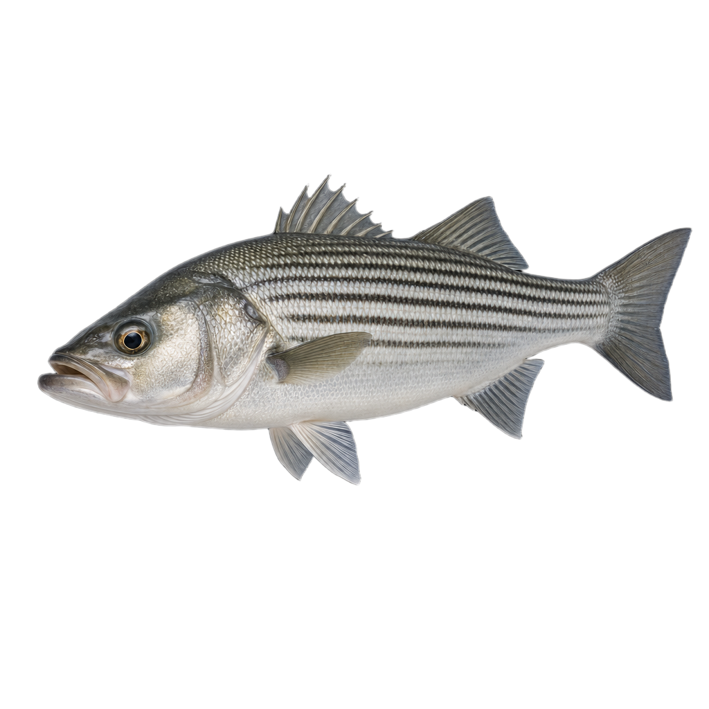 Bar rayé, poisson au corps argenté marqué de bandes longitudinales sombres, dans les eaux peu profondes de l'estuaire.