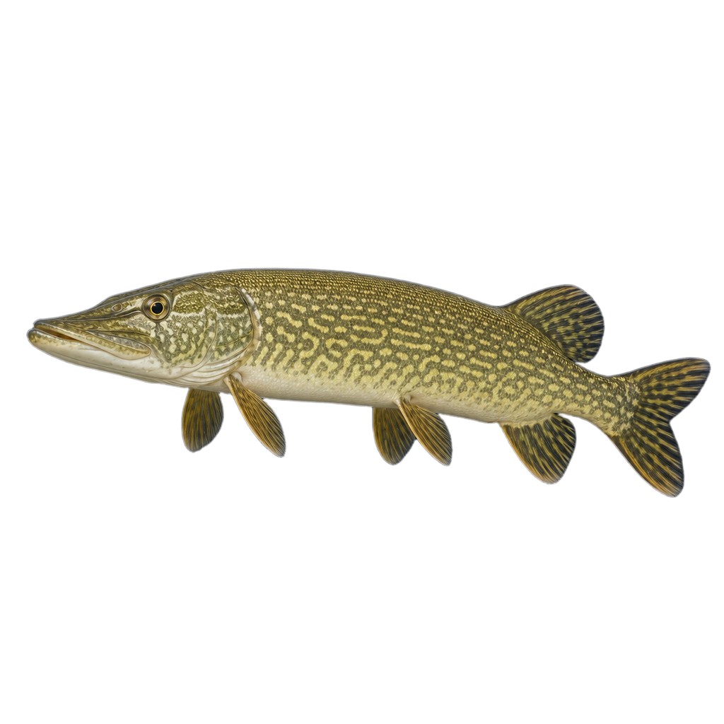 Brochet vermiculé, petit poisson allongé aux flancs verdâtres marqués de lignes sinueuses sombres, parmi des herbiers aquatiques.