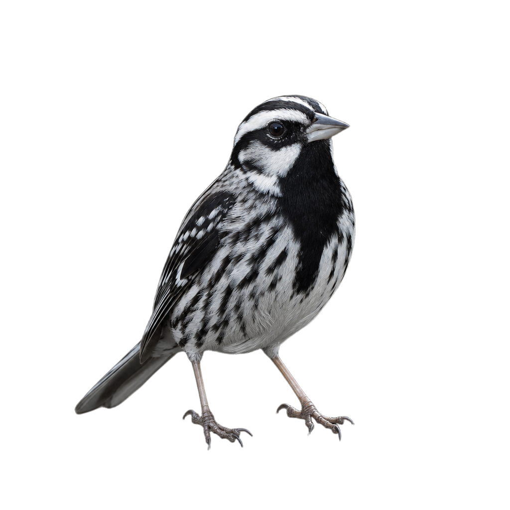 Bruant noir et blanc mâle au plumage noir marqué d'une large tache alaire blanche, perché sur une tige de graminée.