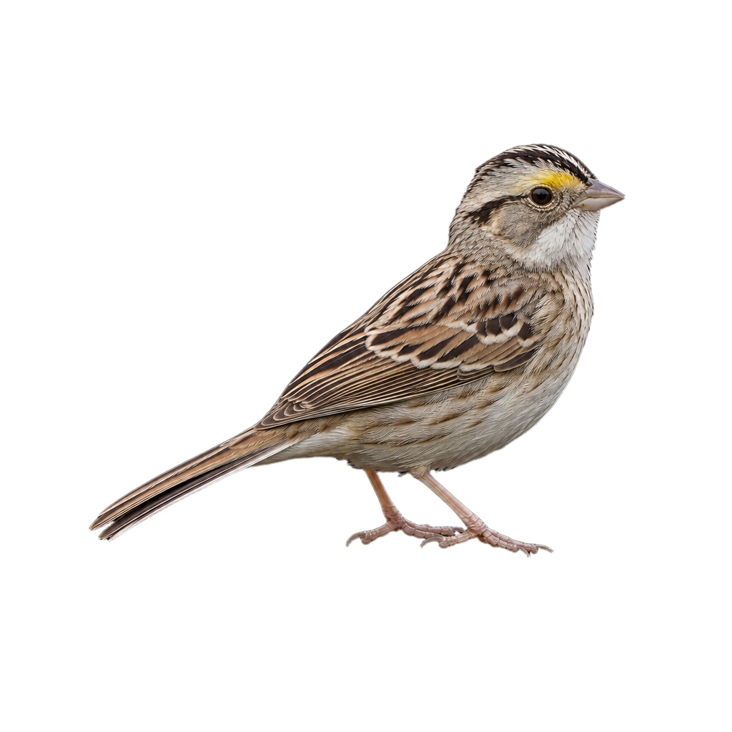 Bruant sauterelle adulte au plumage chamois et brun roux, perché sur une tige de graminée.