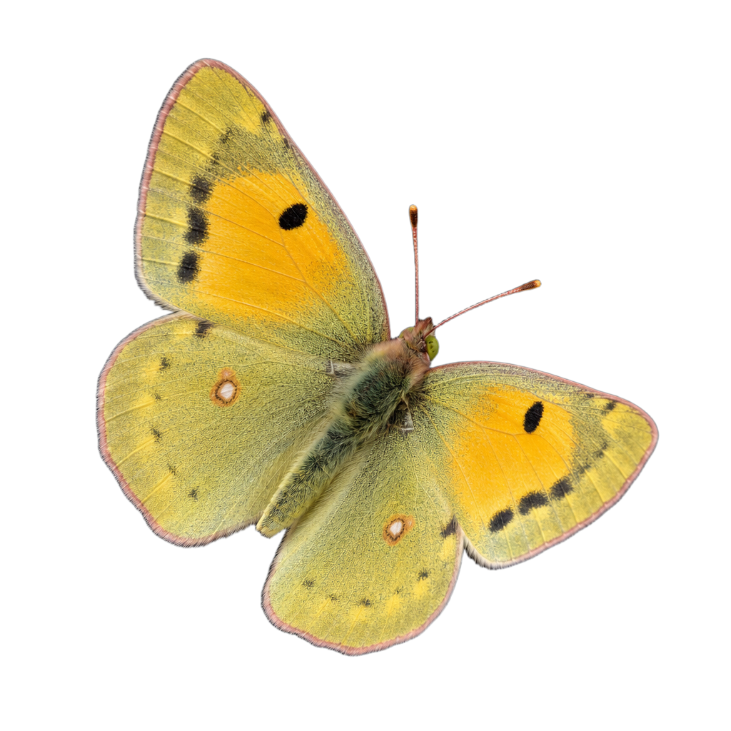 Papillon Colias hecla aux ailes orangées bordées de noir.