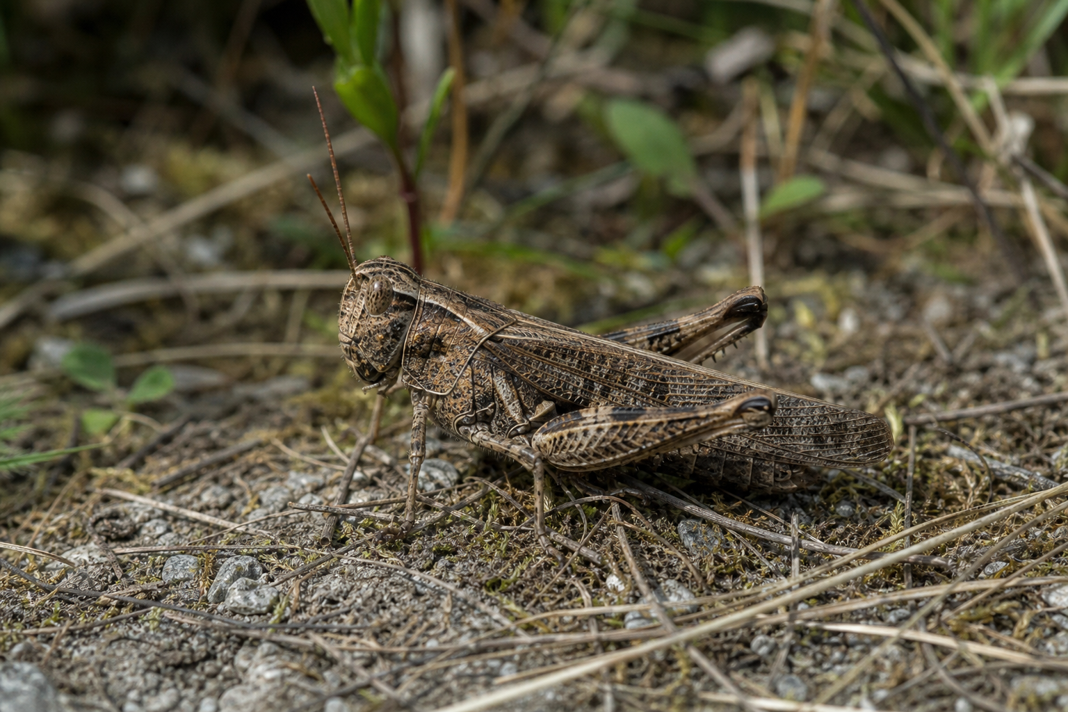 Mouche-scorpion pendante Bittacus strigosus suspendue par les pattes antérieures à une tige d'herbe
