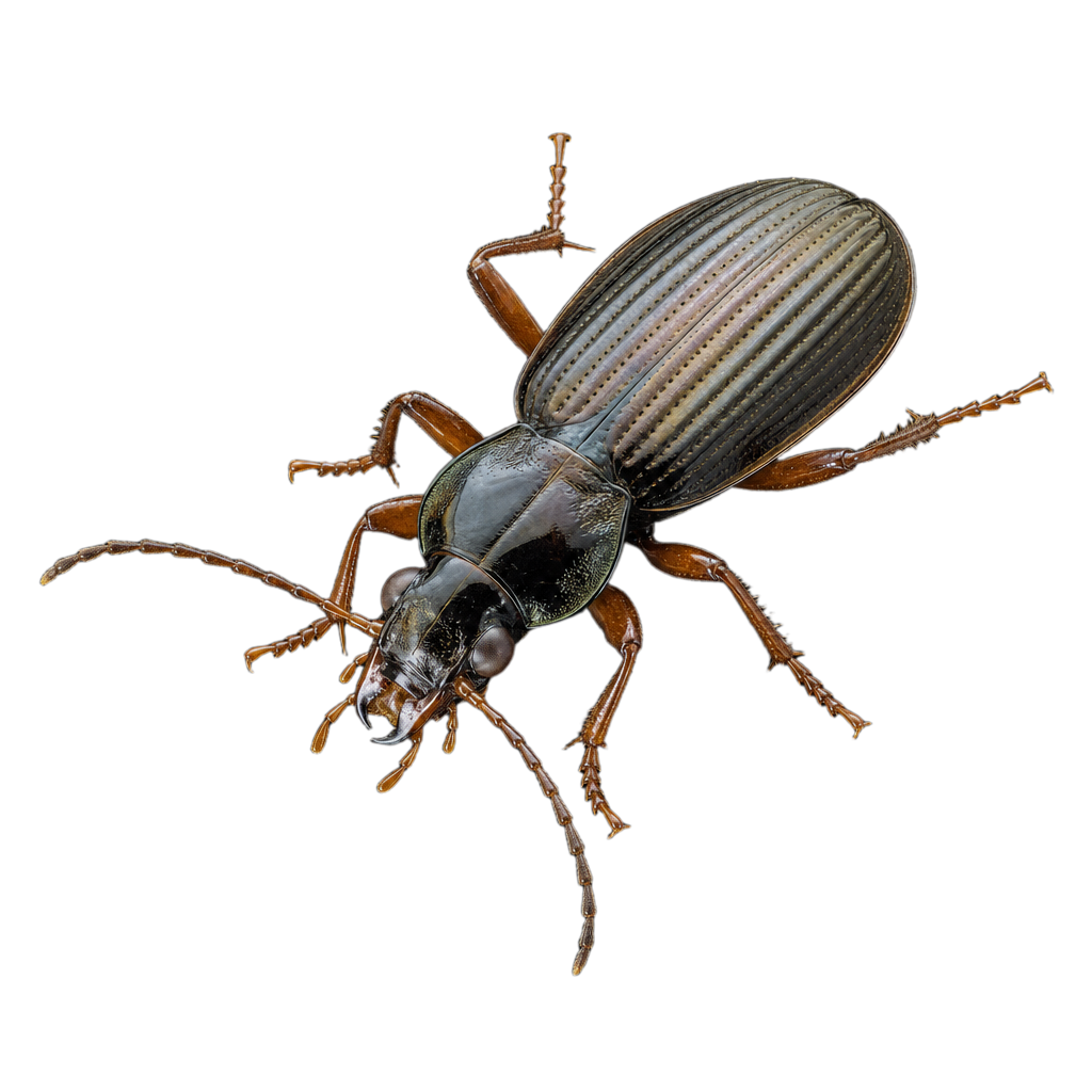 Petit carabe noir luisant du genre Bembidion, au corps allongé et aux longues pattes, posé sur un sédiment humide de berge.