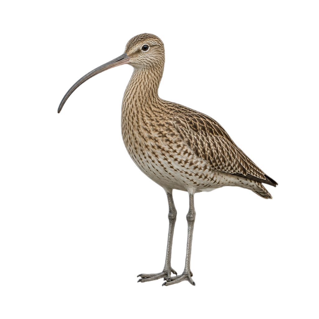 Courlis cendré, grand limicole au plumage brun strié et au long bec recourbé vers le bas.