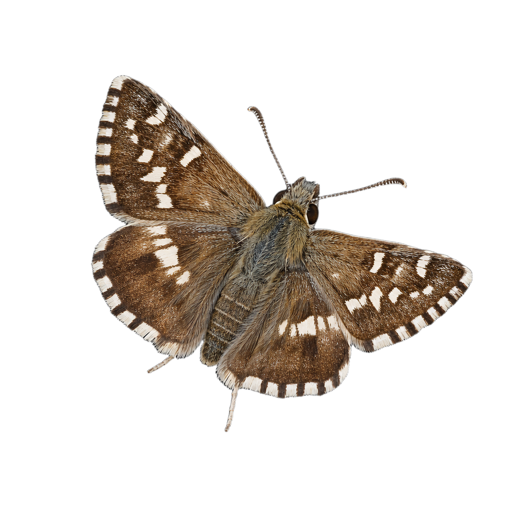 Petite hespérie brun-gris sombre, Erynnis icelus, posée les ailes ouvertes à plat, montrant des bandes grisâtres sur l'aile antérieure dépourvue de taches translucides.