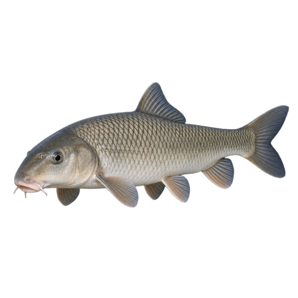 Chevalier blanc, poisson d'eau douce au corps allongé couvert de grandes écailles argentées, à la bouche infère et à la nageoire caudale grise.