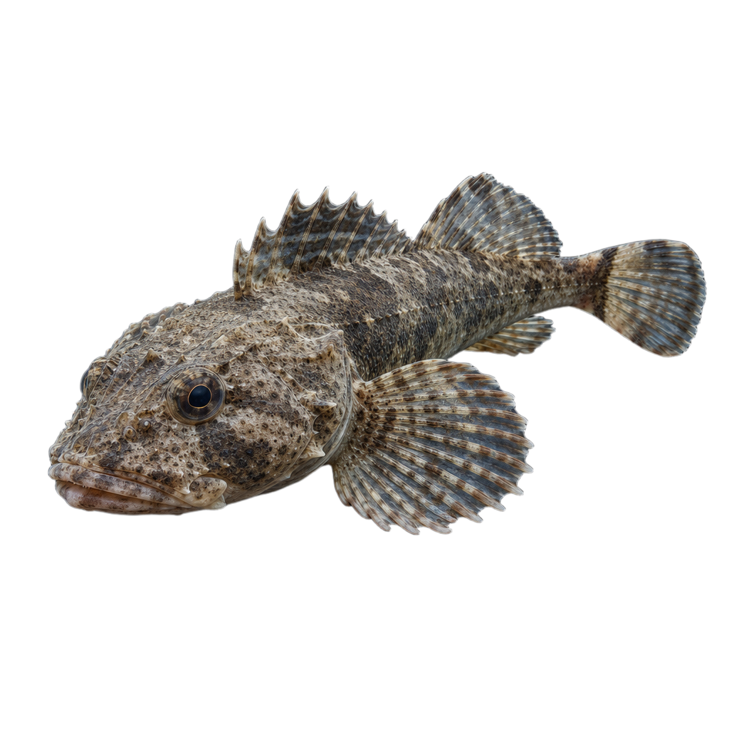Chaboisseau arctique, petit poisson de fond à tête large et épineuse, au corps marbré et aux grandes nageoires pectorales.