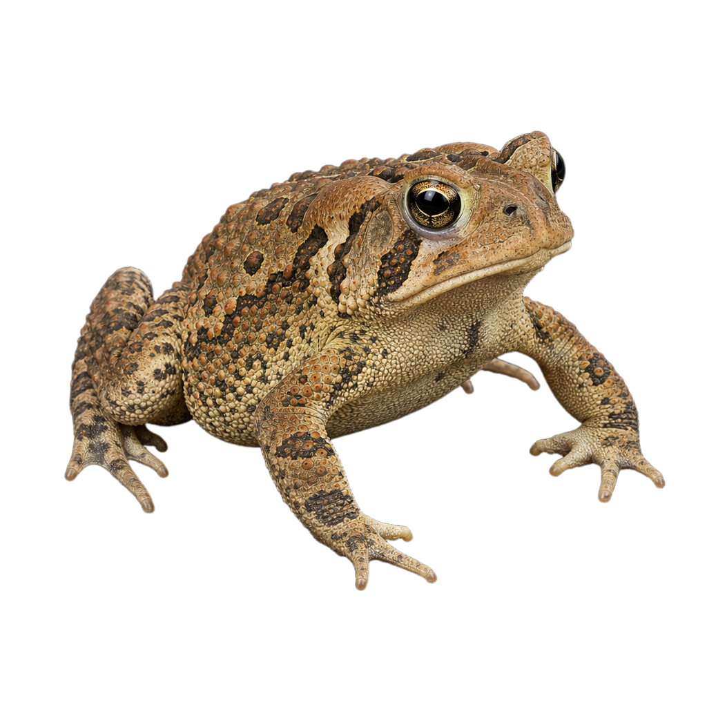 Crapaud d'Amérique brun à la peau verruqueuse, montrant ses glandes parotoïdes derrière les yeux.