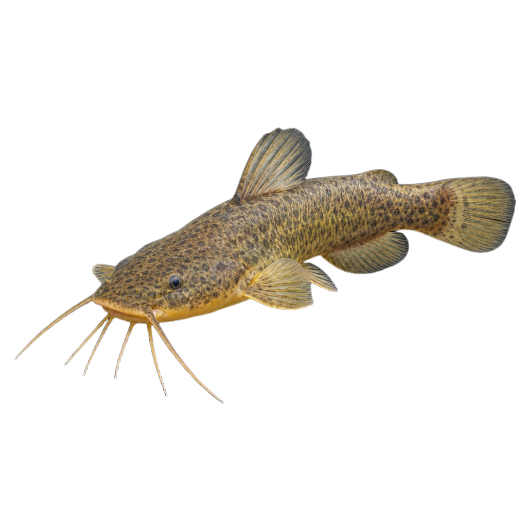 Chat-fou des rapides, petit poisson-chat brun jaunâtre à tête aplatie et barbillons, dont la nageoire adipeuse est reliée à la nageoire caudale.