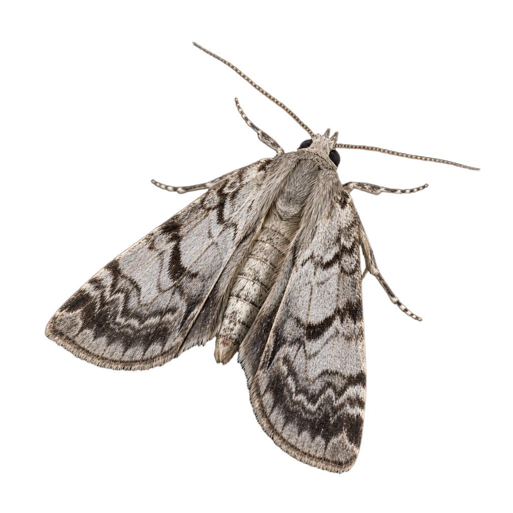 Eudonia strigalis, petit papillon de nuit gris et brun de la famille des Crambidae, ailes repliées au repos.